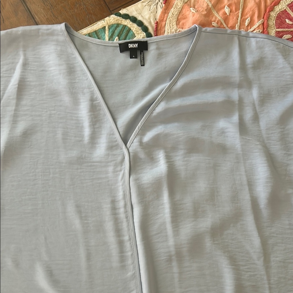 DKNY Women's Light Silver Blue Blouse